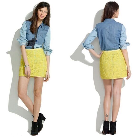 MADEWELL lemon yellow meadow lace crochet eyelet mini skirt Size 0 NWT - Picture 2 of 7